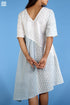 Cotton Spring Dress In Ivory White And Eggshell Blue Graphic Block Print