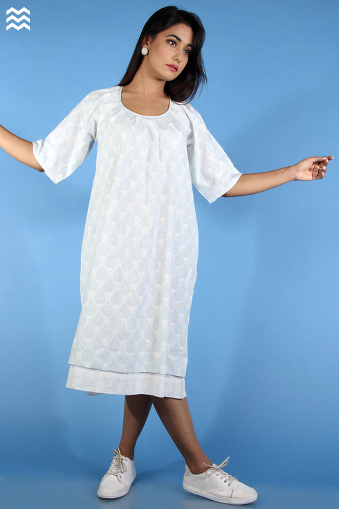 Mul Mul Cotton Pomegranate Dress In Graphic Block Print
