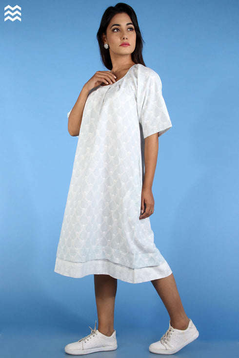 Mul Mul Cotton Pomegranate Dress In Graphic Block Print