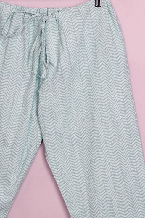 40s Cotton Pant in Ice Blue Lehriya Hand Block Print