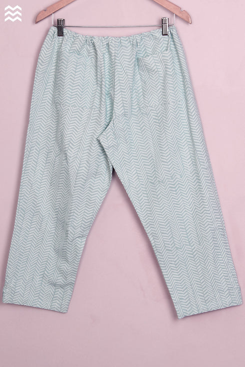 40s Cotton Pant in Ice Blue Lehriya Hand Block Print