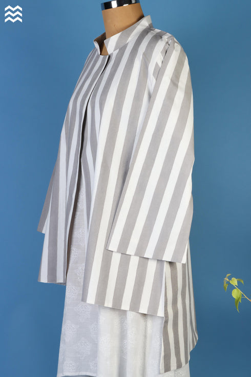 40s Cotton Corfu Jacket With Striped Block Print