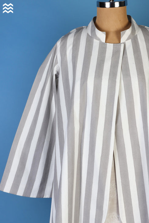 40s Cotton Corfu Jacket With Striped Block Print