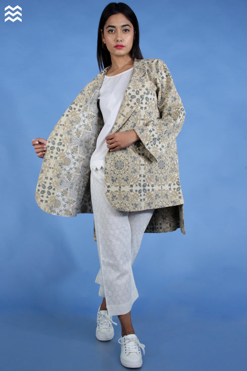 20s Cotton Corfu Jacket With Floral Block Print