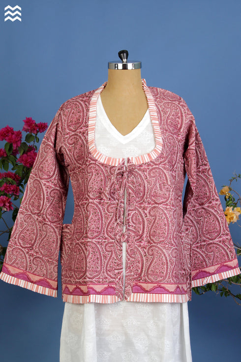 Cotton Corduroy Jacket in Paisley Block Print