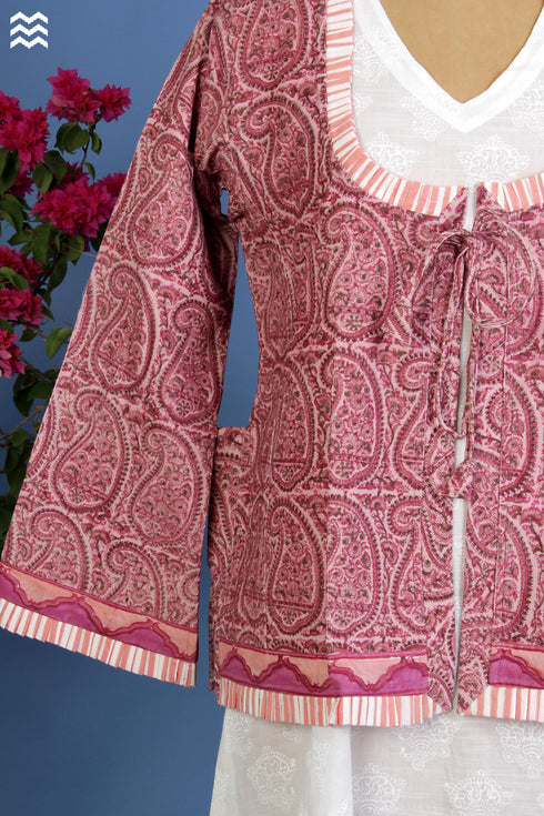 Cotton Corduroy Jacket in Paisley Block Print