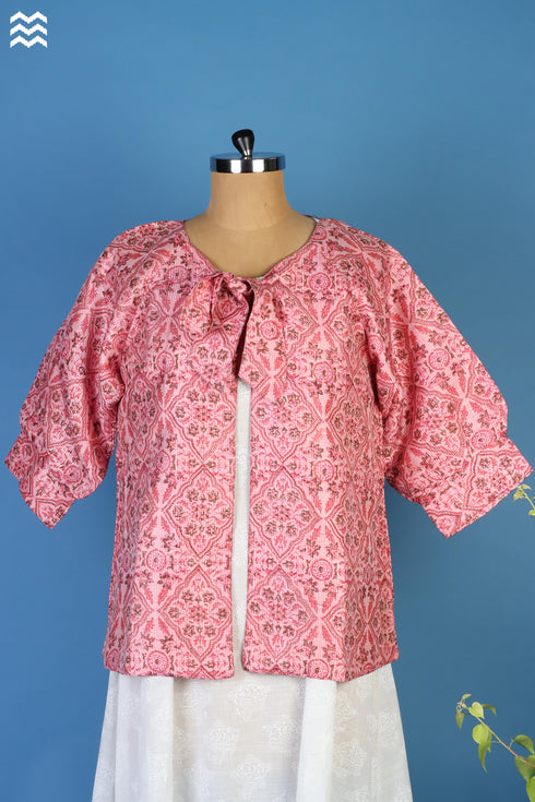 Silk Cotton Matinee Jacket In Floral Block Print