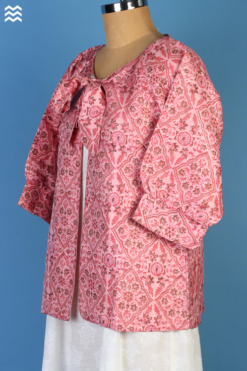 Silk Cotton Matinee Jacket In Floral Block Print