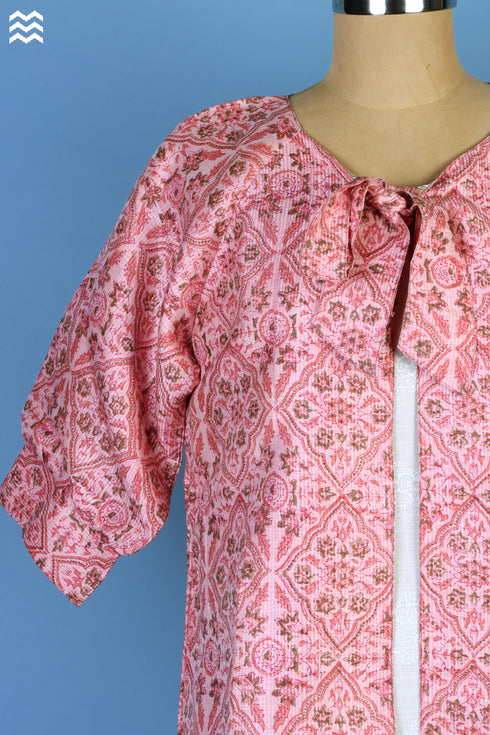 Silk Cotton Matinee Jacket In Floral Block Print