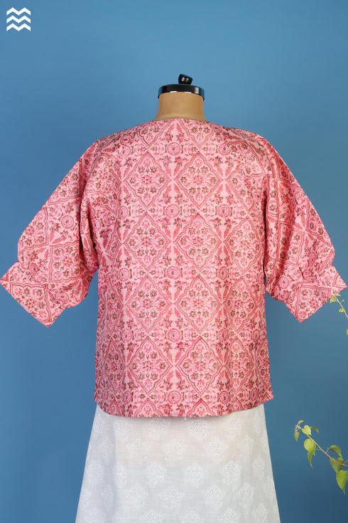 Silk Cotton Matinee Jacket In Floral Block Print