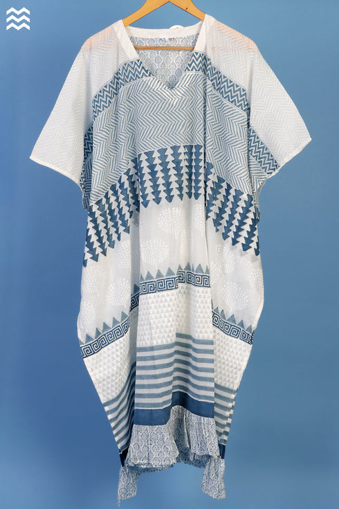 Mul Mul Cotton Poncho in Blue and White Block Prints