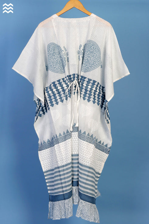 Mul Mul Cotton Poncho in Blue and White Block Prints