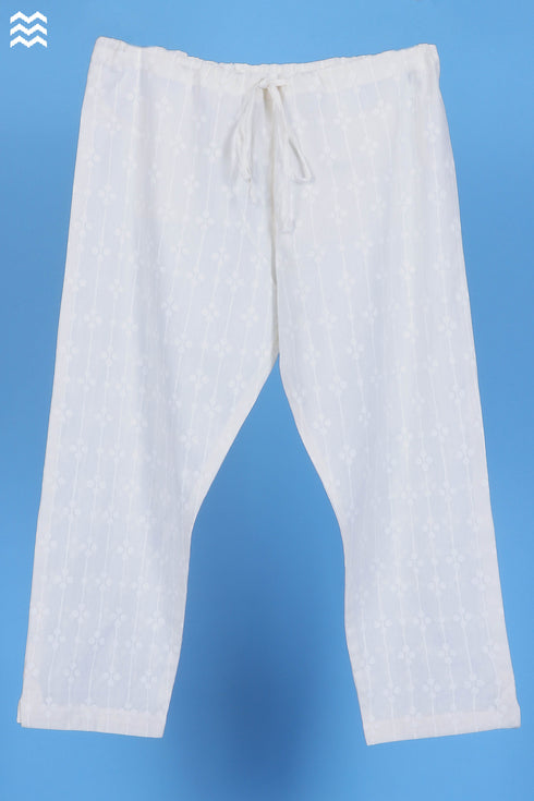 Khaadi Cotton Rose Pant In White Textured Block Print