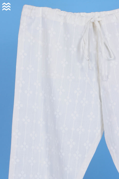 Khaadi Cotton Rose Pant In White Textured Block Print