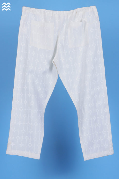 Khaadi Cotton Rose Pant In White Textured Block Print