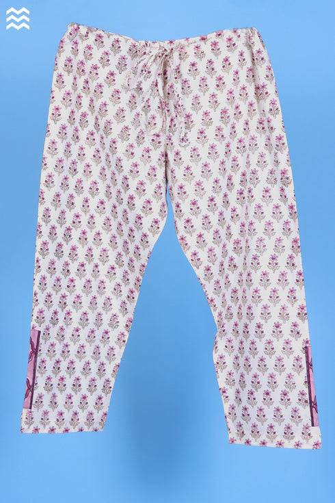 Cambric Cotton Rose Pant In Floral Block Print