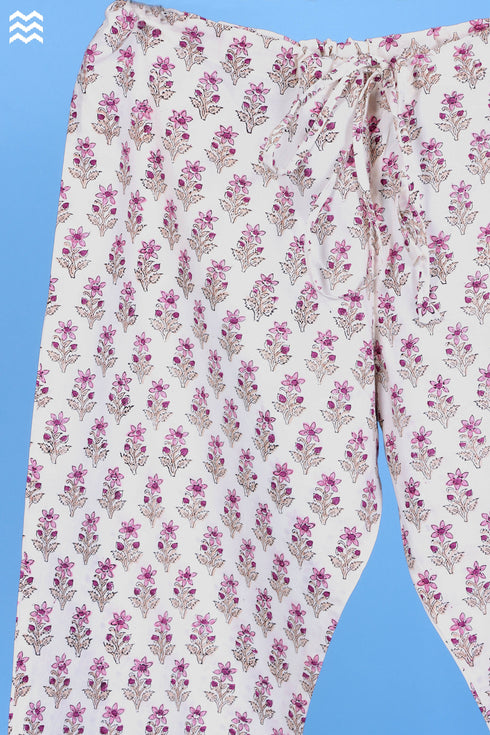 Cambric Cotton Rose Pant In Floral Block Print