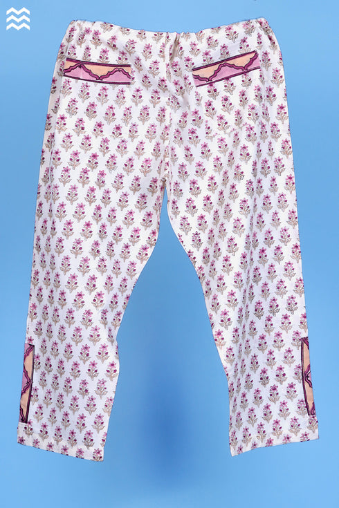 Cambric Cotton Rose Pant In Floral Block Print