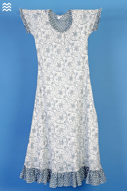 Crepe Cotton Victoria Dress In Assorted Block Print