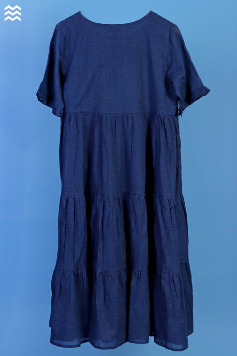 Mulmul Cotton Frou Frou Dress In Geometric Block Print