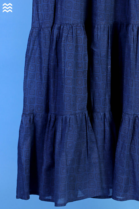 Mulmul Cotton Frou Frou Dress In Geometric Block Print