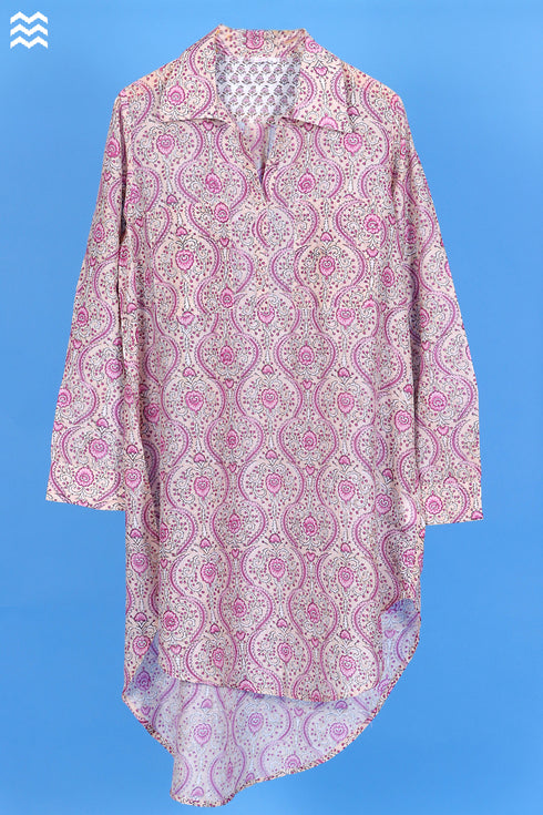 Silk Cotton Boyfriend Shirt In Floral Block Print