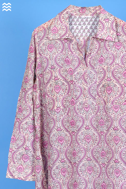 Silk Cotton Boyfriend Shirt In Floral Block Print