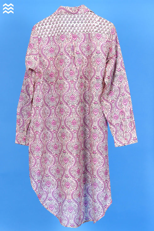 Silk Cotton Boyfriend Shirt In Floral Block Print