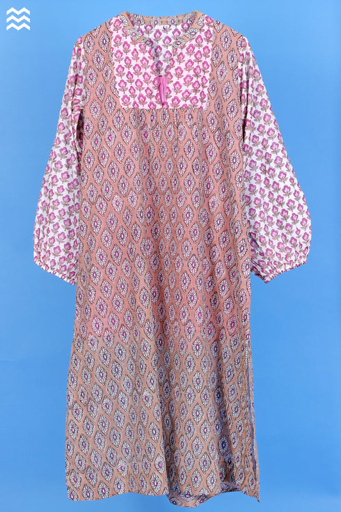 Mulmul Cotton Joplin Dress In Asorted Block Print
