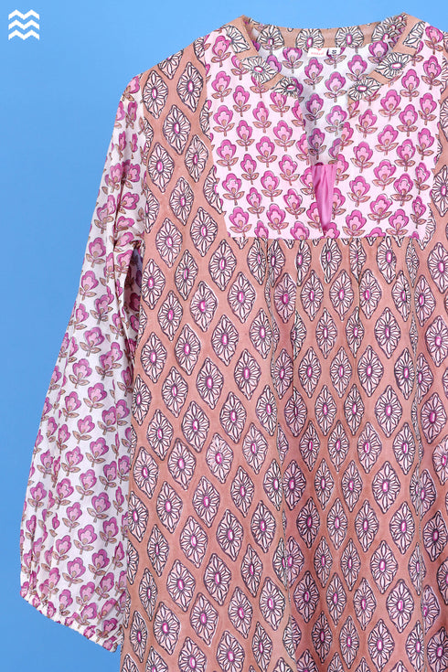 Mulmul Cotton Joplin Dress In Asorted Block Print