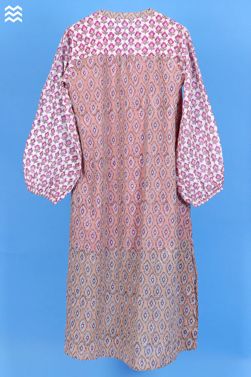 Mulmul Cotton Joplin Dress In Asorted Block Print