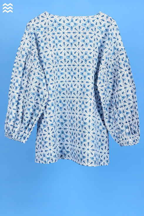 Slub Cotton Stanley Top In Geometric Block Print