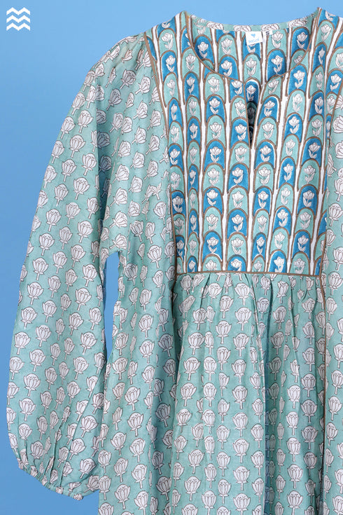 Cotton Silk Ellora Kaftan In Assorted Block Print