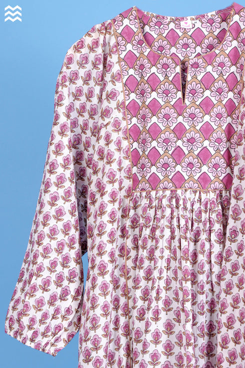 Crepe Cotton Ellora Kaftan In Assorted Block Print