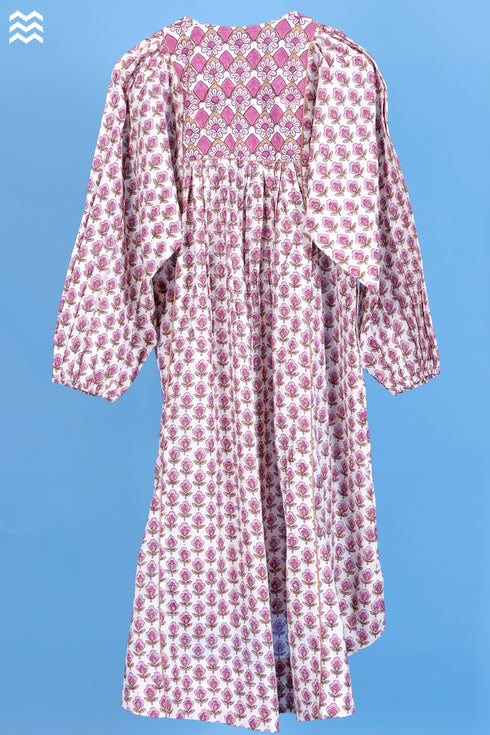 Crepe Cotton Ellora Kaftan In Assorted Block Print