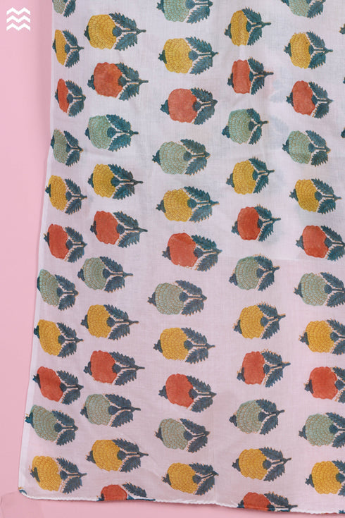 Mulmul Cotton Wrap In Floral Block Print