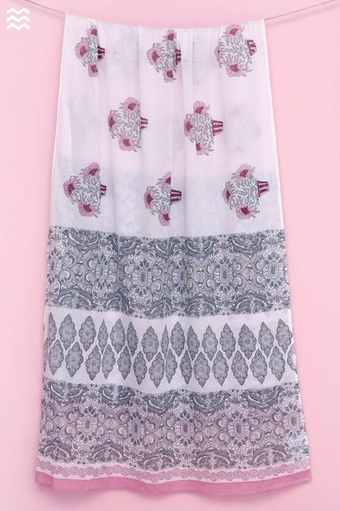 Mulmul Cotton Wrap In Floral Block Print