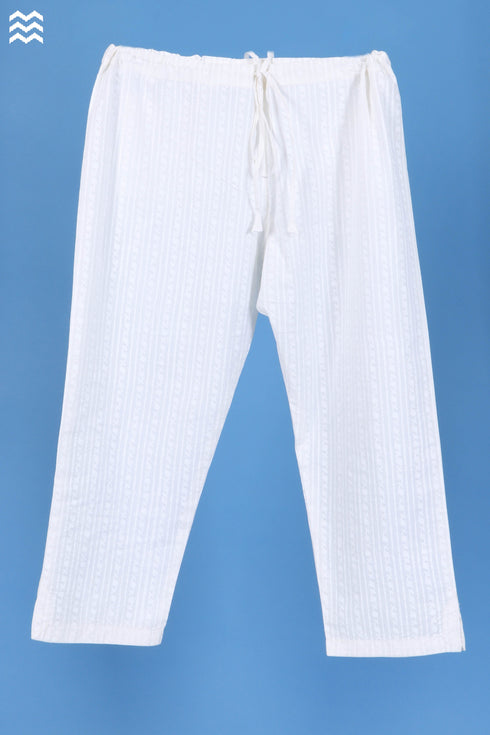 Cambric Cotton Rose Pant In Ivory Block Print