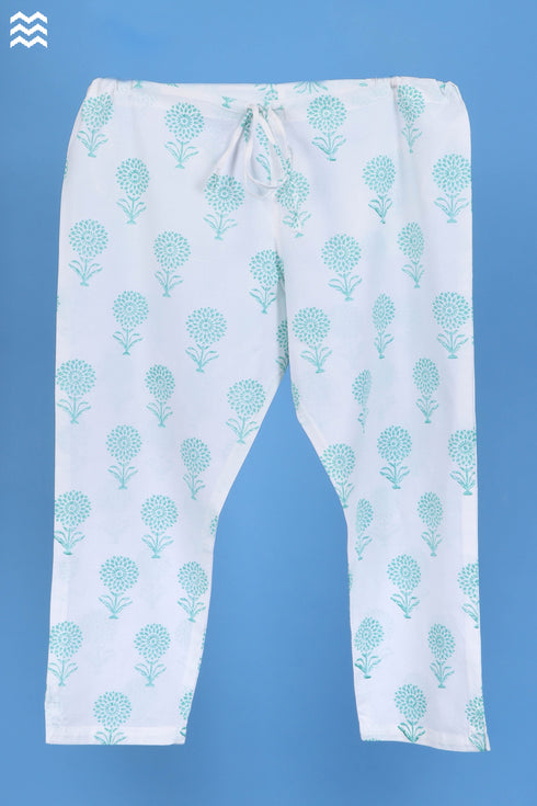 Cambric Cotton Rose Pant In Booti Block Print