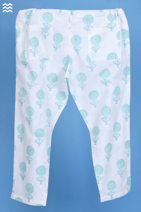 Cambric Cotton Rose Pant In Booti Block Print