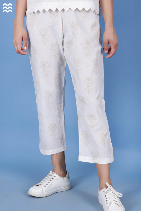 Cambric Cotton Rose Pant In Textured Block Print