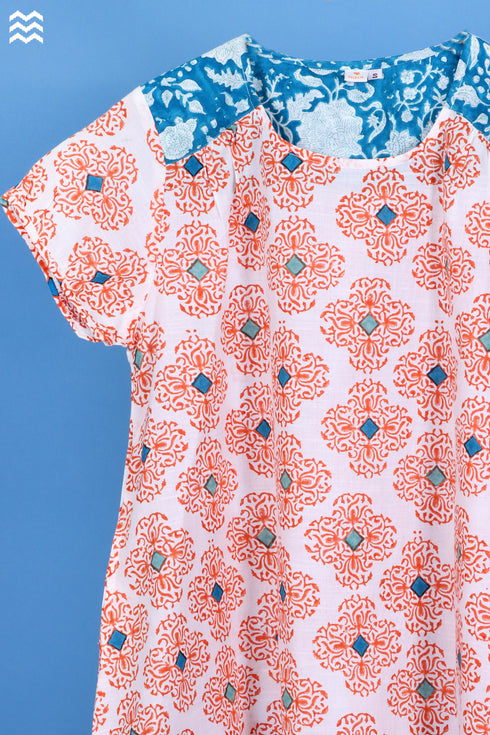 Slub Cotton Rose Top In Block Print