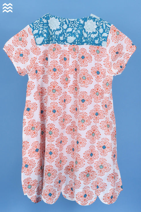 Slub Cotton Rose Top In Block Print