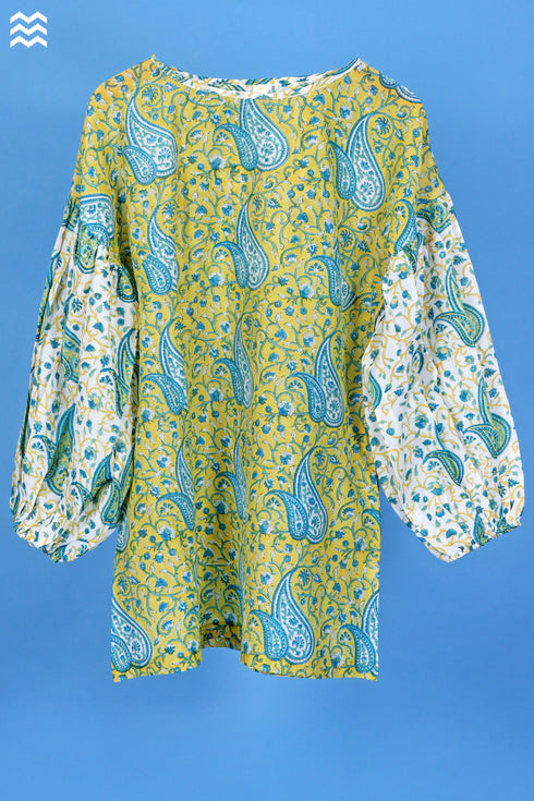 Cotton Silk Stanley Top In PaisleyBlock Print