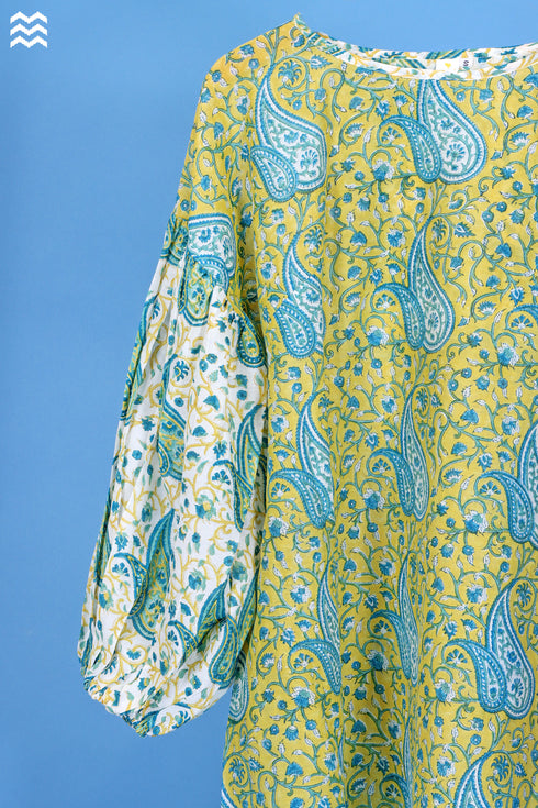 Cotton Silk Stanley Top In PaisleyBlock Print