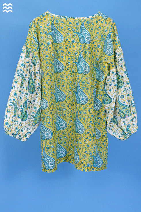Cotton Silk Stanley Top In PaisleyBlock Print