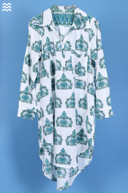 Rayon Long Boyfriend Shirt In Floral Block Print
