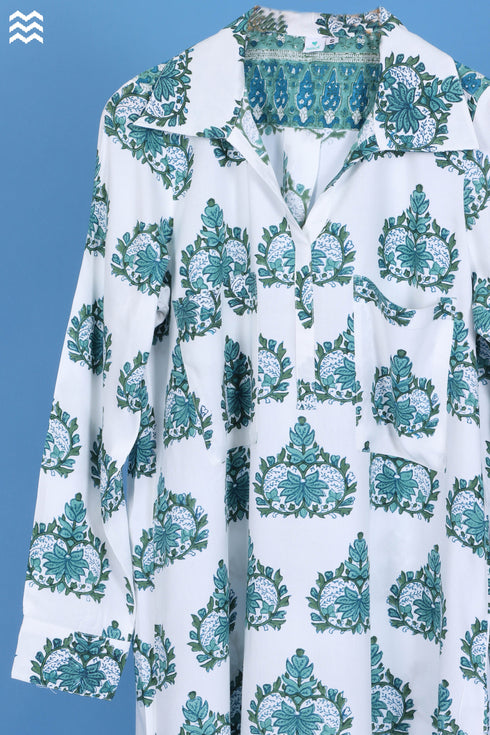 Rayon Long Boyfriend Shirt In Floral Block Print