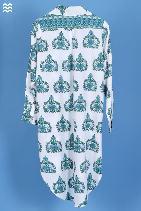 Rayon Long Boyfriend Shirt In Floral Block Print