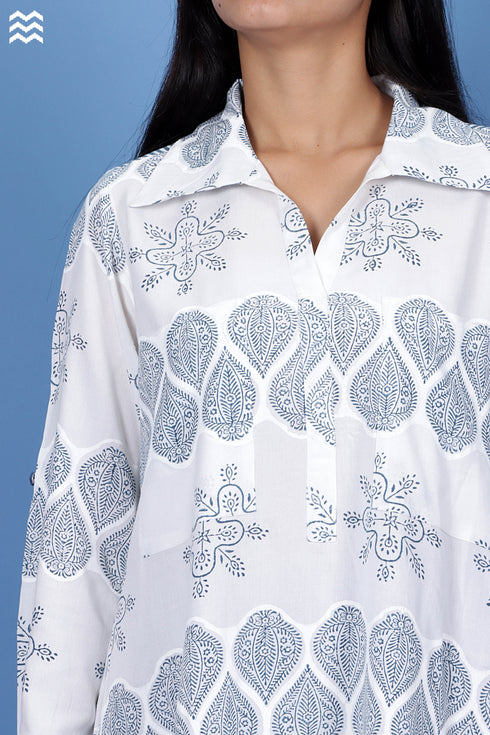 Rayon Long Boyfriend Shirt In Assorted Block Print